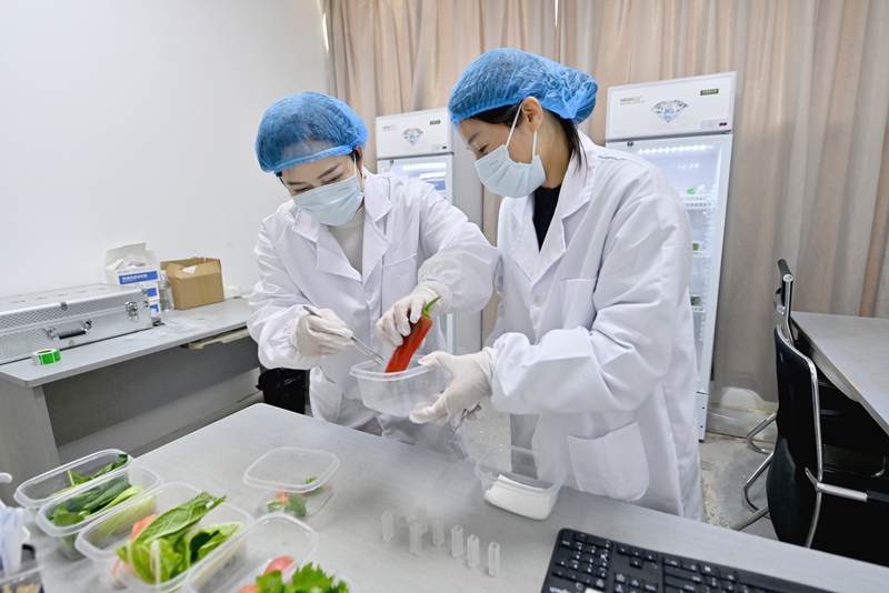 “阳光配送平台”项目组成员进行食材清点，品控入库。江苏邮政供图